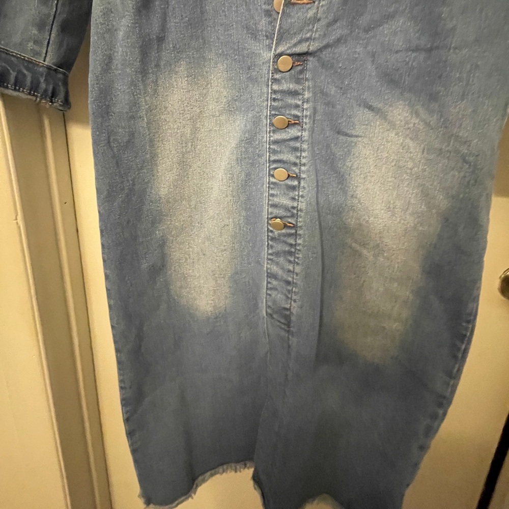 Denim Button-Up Long Jacket - Picture 2 of 9